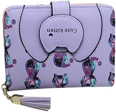 FUA® Elegant Lady Women Cat Purse Short Wallet Bags Handbags Card Holder (Purple)