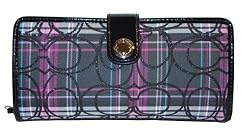 Coach Tartan Signature Accordion Zip Around Clutch Wallet 46212 Multi