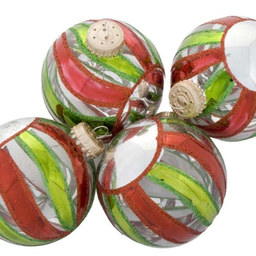 Red and Green Striped Glass Baubles