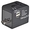Mudder® US UK EU AU Universal All In One International Travel Power Plug Adapter Charger With 2 Port 1A USB for Cell Phone (Black)