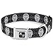 Buckle-Down Seatbelt Buckle Dog Collar - Skull Candy Black/Gray/White - 1.5