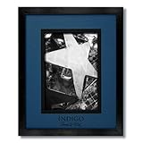 IMAGE OF SET of 6 - 8x10 Black Wood Frames and Glass with Regal Blue/Black Black Core Double Mats for 5x7.
