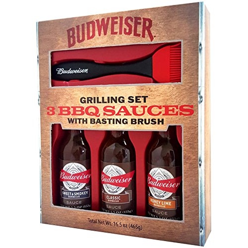 Budweiser 3 BBQ Sauces Grilling Set With Basting Brush 16.5 Ounce