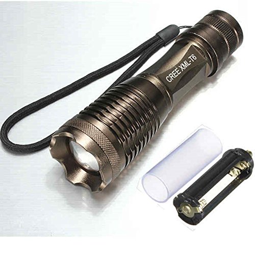 CREE XM-L T6 12W 1800LM Zoomable Gold LED Flashlight 18650/AAA, Led Torch, Brown