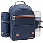 Sunflora Picnic Backpack For 4 Person Set With Insulated Waterproof Pouch For Family Outdoor Camping (Navy Blue)