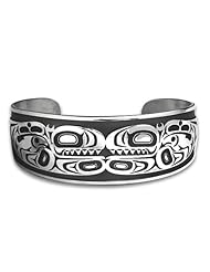 Sterling Silver Orca Northwest Coast Native American Bracelet. Made in USA.