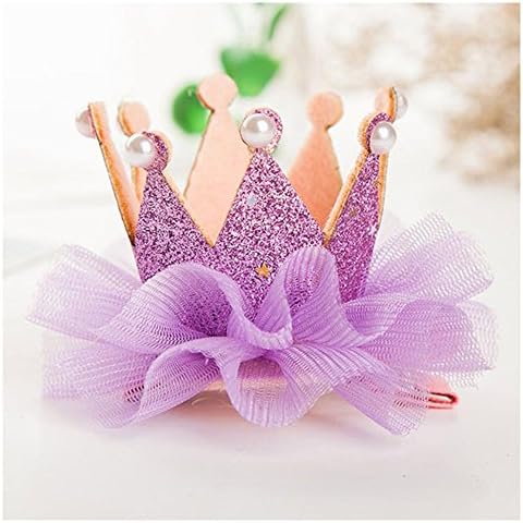 Baby Kids Girls Crown Princess Hair Clip Lace Pearl Shiny Star Hair Accessories Color:Purple