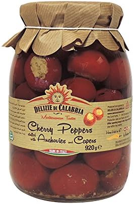 Delizie Di Calabria - Cherry Peppers Stuffed with Anchovies and Capers - 920g (Case of 6)