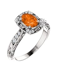 18K White Gold 7.00x5.00mm Oval Cut Mexican Fire Opal and Diamond Ring -- LIFETIME WARRANTY
