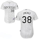Ubaldo Jimenez Jersey: Colorado Rockies #38 Ubaldo Jimenez Cool Base White(Black Strip) Jersey (M/48)