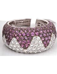 CHOPARD 18K White Gold, White Diamond and Pink Sapphire "Wave" Ring Size 7.25