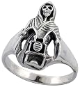 Sterling Silver Grim Reaper on Motorcycle Biker Ring, 13/16" (21mm) wide