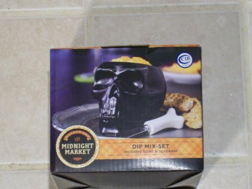 2-Piece SKULL & BONE Handled Dip Mix Set . Black Open Top Skull Bowl and White Bone Shaped Handled Knife/Spreader. (Not Just For Halloween!)