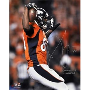 Julius Thomas Denver Broncos Autographed 16'' x 20'' Celebration Photograph with Broncos TE TD Record Inscription - Memories - Mounted Memories Certified