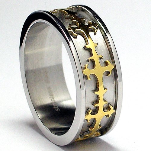 8MM Gold Plated Eternity Cross Stainless Steel Ring Sizes 8 to 12