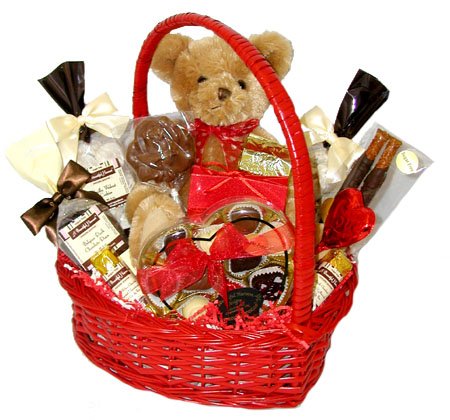 Sugar Free Heart Valentines Gift Basket With Bear by A Bountiful Harvest