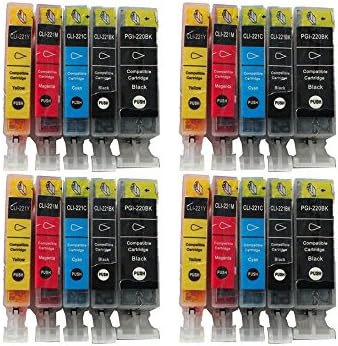 JCPINKTONER(TM) 20 Pack Compatible Ink Cartridge Replacement for Canon PGI-220 and CLI-221 (4 Large Black 220 , 4 Small Black C-221, 4 Cyan, 4 Magenta, 4 Yellow)