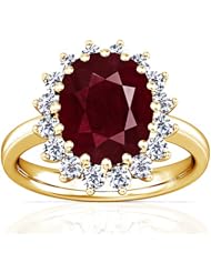 18K Yellow Gold Cushion Cut Ruby Ring With Sidestones
