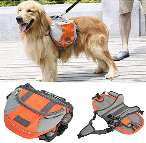 Pet Dog Backpack, Comfort Harness Fit, Carrier, Lightweight, Adjustable Saddlebag, Padded, Pocketed, Outdoor for Small, Medium & Large dogs (Orange, l)