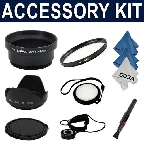 Accessory Kit for Kodak EasyShare Z710 Z740 Z650 - Includes: Aluminum Lens Adapter Tube + UV Filter + Hard Tulip Lens Hood + White Balance Lens Cap + Snap On Lens Cap + Cap Keeper Cord + Lens Cleaning Pen + 3 Ultra Fine Microfiber Cleaning Cloths