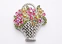 Easter Sunday Pastel Spring Flower Bouquet Rhinestone Woven Basket Pin Brooch