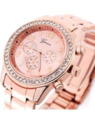 Bling Jewelry Geneva Rose Gold Plated Classic Round CZ Ladies Watch