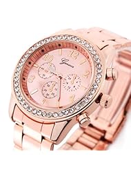 Geneva Platinum 9073 Womens Decorative Chronograph Rhinestone-accented Link Watch-ROSE GOLD