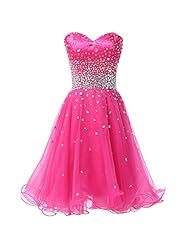 A-line Crystal Lace-Up Crystals Beaded Tulle Short Sweetheart Homecoming Dress/Prom Dress/Wedding Party Dress 