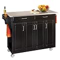 Kitchen Cart with Stainless Steel Top - Black