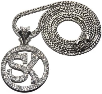 New Iced Out 'SK' STREET KING Pendant &36" Franco Chain Hip Hop Necklace MP862R