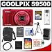Nikon Coolpix S9500 Wi-Fi GPS Digital Camera (Red) with 32GB Card + Battery & Charger + Case + Tripod + HDMI Cable + Accessory Kit