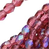 Czech Fire Polish Glass Beads 3mm Round Old Rose AB (50)