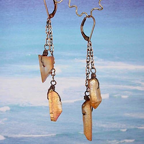 MYSTIC SUNRISE Earrings - Coral peach colored mystic treated quartz crystals
