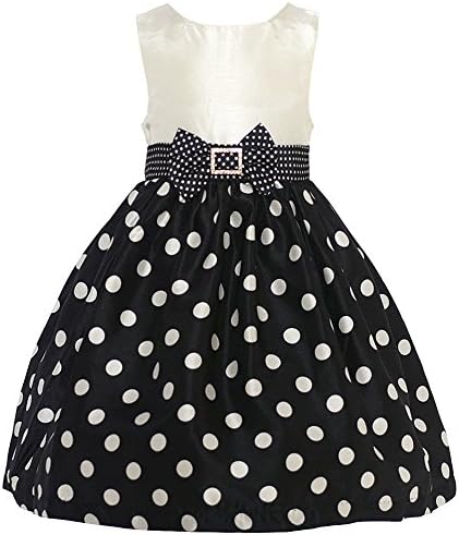 Mia Juliana Little Girls Black Ivory Polka Dot Brooch Christmas Dress 3T