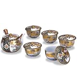 九谷焼 蓋付茶器・急須セット 本金青粒割取　作家 大雅