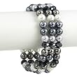 Grey Glass Faux Pearl Stretch Bangle Bracelet Fashion Jewelry