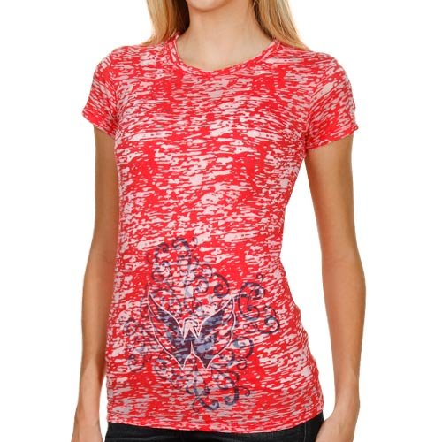 Washington Capitals Ladies Scrolling Burnout T-shirt - Red (Small)
