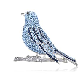Hand Crafted Silver Tone Blue Bird Fly Sapphire Crystal Rhinestone Pin Brooch: Jewelry