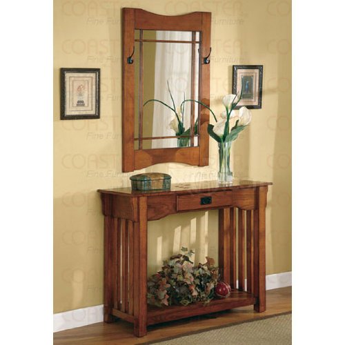 2pcs Mission Style Entry Way Foyer Console Table & Mirror Set By Coaster