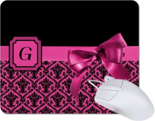 Rikki KnightTM Letter "G" Pink Monogram Damask Bow TanPad Ultra Thin Mouse Pad Ideal for all Laptops, Notebooks, Macbook Air, Macbook Pro