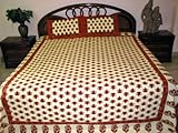 Cotton Bedspreads- 3pc Set White Maroon Floral Print Indian Bedding Bed Lin ....