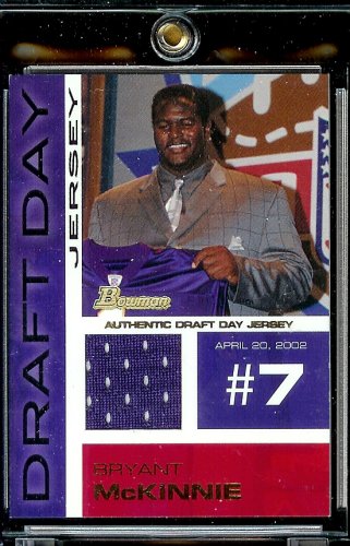 2002 Bowman Bryant McKinnie Draft Day Relic Jersey Minnesota Vikings Football Card - Mint Condition - Shipped In Protective Display Case