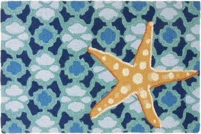 Starfish On Blue Tile Accent Rug
