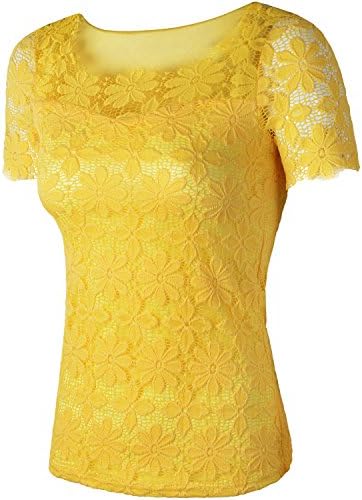 Erlking Women's Stretchy Lace Regular Blouse Tops Color Yellow Size M