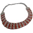 Silver Necklace in Coral Gemstone with Silver Amulet 18 inches ~ ShalinCraft