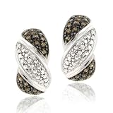 Sterling Silver 1/2ct TDW Champagne Diamond Swirl Half Hoop Earrings
