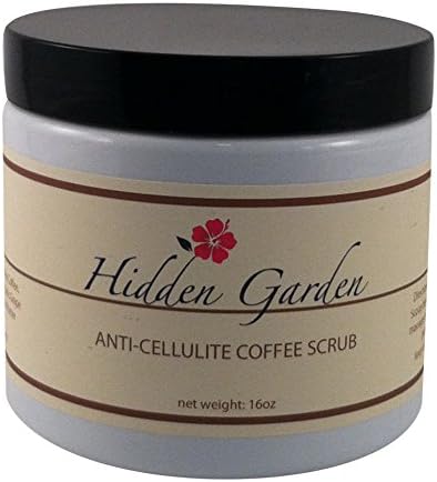 Hidden Garden Anti Cellulite Coffee Scrub 16oz - Dead Sea Salt and Organic Ingredients - Fair Trade Kona Coffee Grounds - Made in the USA