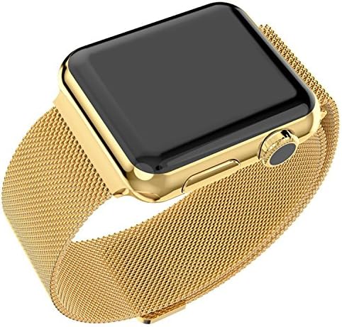 Apple Watch Band, WEK Fully Magnetic Closure Clasp Mesh Loop Milanese Stainless Steel Bracelet Replacement Band Strap for Apple Iwatch Sport&amp;edition (Milanese-Gold-38mm)