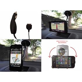 Vierra - Definitive Apple iPhone 4 4G HD Car Kit Pack with Rotating Windscreen Holder Mount Stand and Free Case & Car Charger