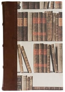 Books Journal, Antiqued Genuine Leather Spine with Books Paper on Cover, Lined, 6x8"